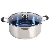 Marmite Classique de Luxe Grande Capacité en Acier Inoxydable avec Couvercle en Verre Bleu à Motif Nid d'Abeille Texturé pour Hôtels, Maisons et Restaurants