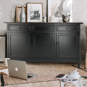 <span class=keywords><strong>Buffet</strong></span> rétro en bois massif noir - 2 tiroirs, 3 portes, avec un grand espace de rangement pour le salon et la chambre à coucher - Product Image 2