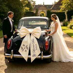 Ruban de voiture en satin blanc avec noms et date personnalisés, décoration de mariage romantique, cadeau pour la fête nuptiale - Product Image 2