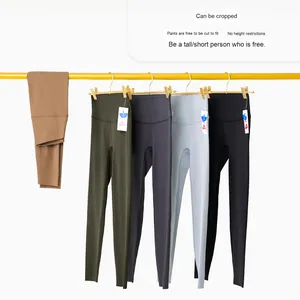 Vente flash - Pantalon de yoga pour femme à taille haute, logo personnalisé, uni, en spandex et nylon, contrôle du ventre, collants de fitness pour la salle de sport, sans couture avant - Product Image 3