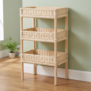 Muebles de decoración y almacenamiento para el hogar, estante de 3 niveles con cuatro canales, hecho de ratán, original de Japón - Product Image 2