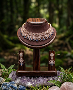 DIVYORO Royal Blue Embellished CZ <b>Statement</b> <b>Necklace</b> Set Elegant Bridal Fashion Jewelry for Women Designer Wedding Festival - Product Image 2