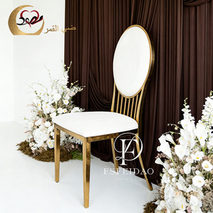 Chaise de salle à manger commerciale moderne en acier inoxydable, design velours doré, dossier rond, pour événements extérieurs, mariages et hôtels - Product Image 4