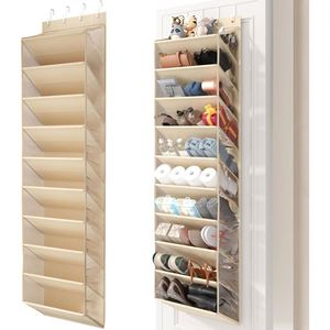 Large Hanging <b>Shoe</b> Organizer, Non-woven & Transparent PVC Pockets with Metal <b>Hooks</b>, Ideal for Closet Bedroom Dorm & Door Storage - Product Image 1