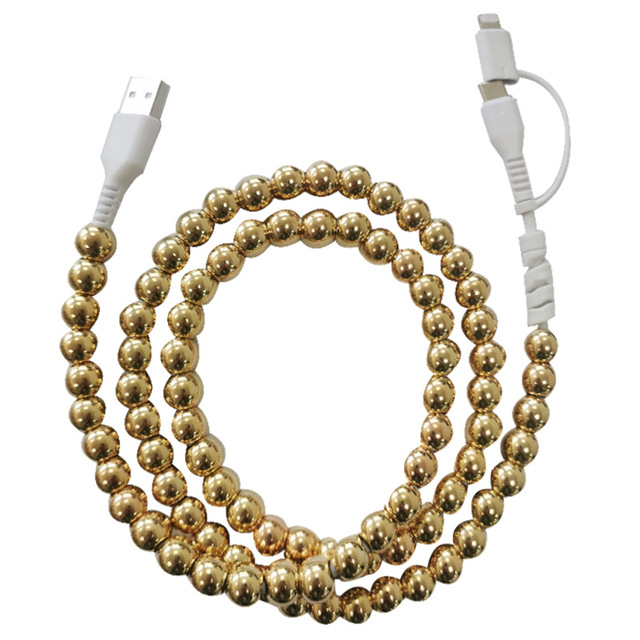 Wholesale 1m Gold Silver Phone Charging Cables Metal Beaded Type-c Data Cables Fashionable Usb c Charging Cable for Phone