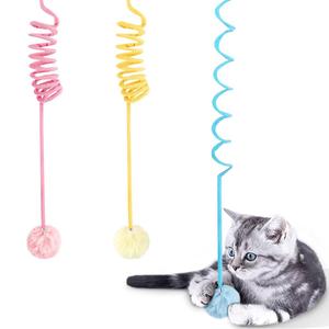Interactive Pet Cat Chew Toy Funny Cat Stick Plush Spring <b>Ball</b> Self-High Hanging Door Kitten Teaser Cat Wand Accessory - Product Image 1