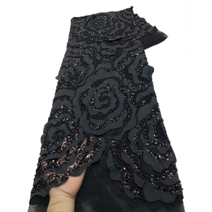 ผ้าลูกไม้เนื้อเน็ตปักลายมุกพร้อมเลื่อมสำหรับชุดแต่งงานเจ้าสาวจาก NI.AI African Tissue Cord Lace - Product Image 4