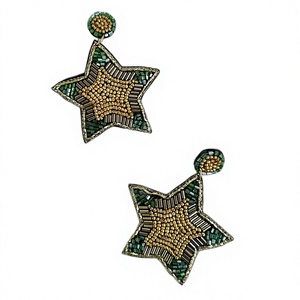 Boucles d'oreilles pendantes brodées plaquées or, ornées de perles et de strass en cristal, motif végétal, faites à la main, multicolores, pour femme - Product Image 4
