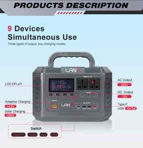 Station d'alimentation portable rechargeable par énergie solaire 1000W 768Wh 12.8V QC3.0-PD à charge rapide avec batterie LiFePO4 pour le camping et l'utilisation en voiture - Product Image 2