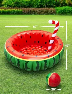 Inflatable Watermelon Pool Kiddie Blow Up Pool With 20in Beach Ball Splash Straw Sprinkler Family Pool For Kids Adults