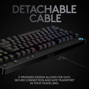 Clavier de jeu mécanique Logitech G PRO TKL, interrupteurs de touches bleus <span class=keywords><strong>GX</strong></span>, LIGHTSYNC RGB, portable, sans clavier numérique, détachable, micro - Product Image 6