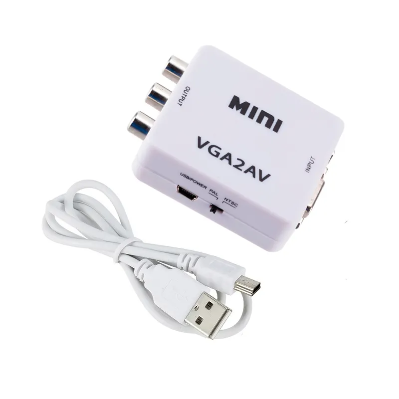 Adaptor Konverter Mini VGA Ke AV, dengan 3.5Mm Audio VGA Ke AV 1080P HD Konverter Konversi VGA Ke AV untuk PC Ke TV Komputer TV HD