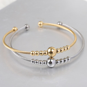 Bracelet en acier inoxydable avec perles rondes de 3 mm, symétrique, ouvrable, élastique, en acier titane, bijoux pour femmes, cadeau - Product Image 1