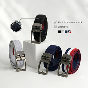 Ceinture en tissu nylon avec boucle de verrouillage, style décontracté, largeur 3,5 cm, ceinture élastique extensible en noir, blanc, marine, rouge, bleu rayé - Product Image 1