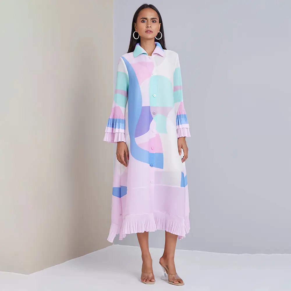 Le donne di vendita calde vestono 2022 elegante camicia indiana pieghettata abito Casual Plus Size abito longuette stampato Cardigan musulmano lungo Abaya