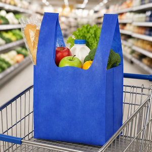 Richer Blue Nonwoven Foldable Tote <b>Bag</b> with Vest Handle Reusable for Grocery & Business Shopping Custom Logo Sublimation Print - Product Image 6