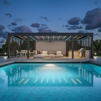 Pergola bioclimatique motorisée en aluminium, imperméable, avec lumières LED, réglable automatiquement