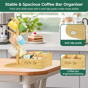 Organizador de café de bambú con cajón de almacenamiento para cápsulas, bolsitas de té, estante de 3 niveles para barra de café de escritorio. - Product Image 4