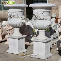 Grand Vase à Fleurs en Marbre Blanc Sculpté à la Main pour Jardin Extérieur, Pot de Jardinage en Pierre Naturelle, Urnes en Marbre
