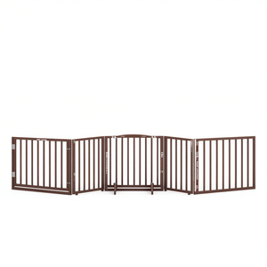 Brown Poplar Wood Dog Gate 126-Inch Total Length Pet <b>Pen</b> Set Of <b>4</b> Indoor Modern Push Up Closure - Product Image 1