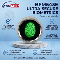 BFM543E Modul Sidik Jari Biometrik Optik Tertanam Touch Wake Daya Rendah TTL UART/RS232 Kapasitas 100 Pengguna Kontrol Akses Cloud
