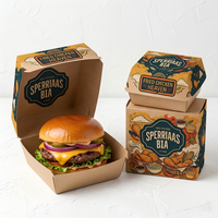 Boîte d'emballage alimentaire à emporter en carton, design gratuit, boîte à sandwich, boîte à hamburger, boîte à burger carrée en kraft personnalisée et imprimée