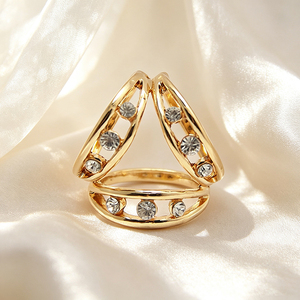 Luxury Gold Plated Rhinestone Scarf Buckle Set Fashion Jewelry Circular Irregular Design Nickel-Free Metal - Product Image 1