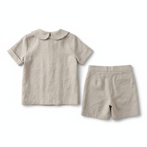 Ensemble assorti personnalisé en coton et <span class=keywords><strong>lin</strong></span> pour garçons, avec chemise à col Peter Pan et <span class=keywords><strong>short</strong></span>, idéal pour l'été - Product Image 4