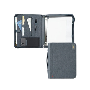 Bán Buôn Du Lịch Chuyên Nghiệp Tổ Chức Danh Mục Đầu Tư Tái Chế Polyester Vải Thẻ Dây Kéo Đóng Cửa Da Chính Hãng 3-Ring <span class=keywords><strong>Padfolio</strong></span> - Product Image 1