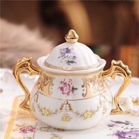 Service à thé en porcelaine écologique à prix réduit, style européen vintage, bord doré, avec motifs floraux ruraux, pour le thé de l'après-midi