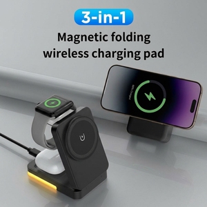 Nuevo Soporte de Carga Inalámbrico Magnético Plegable 3 en 1 con Lámpara, Carga Rápida de 15W, Luz Nocturna LED y Base de Carga Inalámbrica - Product Image 1