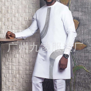 <span class=keywords><strong>Chemise</strong></span> Dashiki blanche en coton de style ethnique africain pour adultes, col rond, coupe ajustée, modèle 946810 – Nouveauté transfrontalière AliExpress - Product Image 3