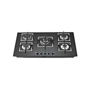 Black tempered glass panel gas cook top 5 burner