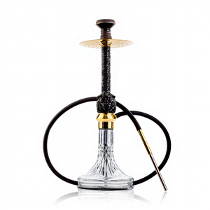 Ensemble Chicha de Luxe Double Face Tête de Lion, 6 Couleurs, Tige en Résine Gaufrée, Base en Verre de Cristal Taillé Premium, Pipe à Eau Shisha - Product Image 1