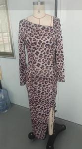 Abito <span class=keywords><strong>da</strong></span> donna plissettato con stampa leopardata alla moda abito <span class=keywords><strong>da</strong></span> festa Sexy a maniche lunghe con colletto inclinato Slim abiti <span class=keywords><strong>da</strong></span> Modulare laterali femminili - Product Image 5