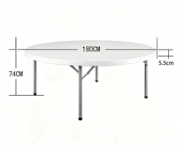 Table Ronde Mobile en Plastique Moon Wholesale 180 cm, Surface Intégrale Non Cassable, Support Métallique Pliable pour Événements Quotidiens