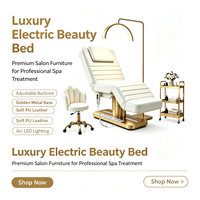 Table de massage électrique de luxe à 3 moteurs, base dorée, en cuir PU, réglable, pour salon de beauté et esthéticiennes (vente en gros)
