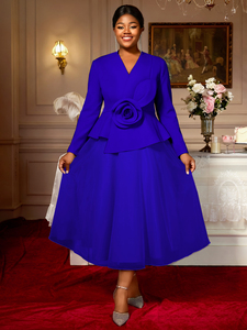 AM050917 Elegante Abito da Sera con Scollo <span class=keywords><strong>a</strong></span> V, <span class=keywords><strong>Maniche</strong></span> <span class=keywords><strong>Lunghe</strong></span> in Rete, Linea ad <span class=keywords><strong>A</strong></span> e Grande Fiore, Lunghezza Midi - Product Image 4