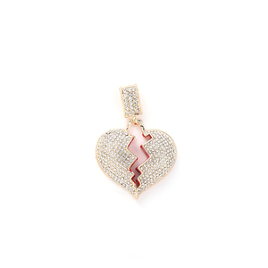 Colgante de Corazón Roto Estilo Hiphop, Aleación de Zinc, Chapado en Oro, Cadena de Cuerda con Circonitas, para Mujer, Hombre, Pareja, Compromiso, Uso Diario - Product Image 5