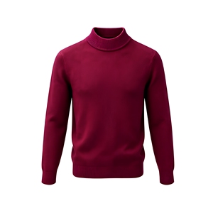 Maßgefertigter OEM Herren Mock Neck Pullover Weinrot Feingestrickter Pullover mit Stehkragen aus Baumwolle - Product Image 1