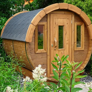 Sauna a Botte in Legno da Esterno per Giardino con Design Multi-Finestra per Villa, Dimensioni Personalizzabili, Installazione Rapida per Piccole Imprese - Product Image 1