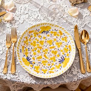 Platos de Cerámica Pintados a Mano con Flores Coloridas para Fiestas de Primavera y Picnics, Vajilla de Porcelana Estilo Jardín Vintage - Product Image 6