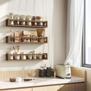 <b>Wall</b> <b>Mounted</b> Floating <b>Shelf</b> Walnut Wood Color Rectangle Multipurpose Kitchen Storage Rack Durable - Product Image 1