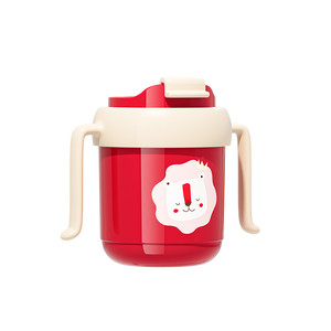 300ml sans BPA PP et bouteille thermos en acier inoxydable pour bébé avec paille imprimés d'animaux mamelon poignée à débit lent - Product Image 1