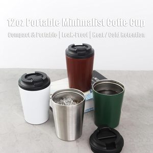 Recyclable 12 oz Travel Insulated Double Walled Stainless Steel 12oz <b>Reusable</b> Coffee Cups Tumbler <b>Mug</b> with Lid Leak-proof - Product Image 2