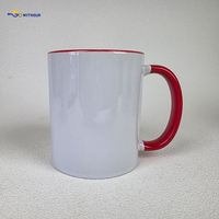 Vente en gros de tasses à sublimation de 11 oz, tasse à café en céramique de qualité supérieure avec intérieur et poignée colorés, revêtement personnalisé, logo personnalisé, grande taille