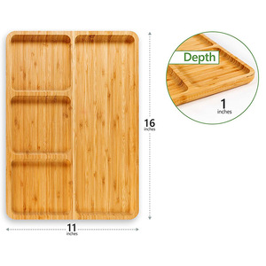 Plateau de service en bambou à compartiments pour repas et collations, style simple, couleur grain de bois - Product Image 5