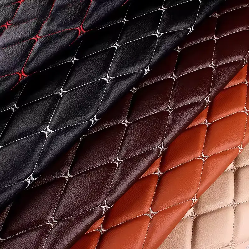 Puntada de cuero acolchado bordado Interior de coche personalizado cuero de PVC para cubierta de asiento de coche