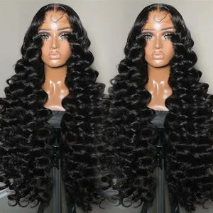 生宽松波浪假发处女人发高清蕾丝正面预拔人发宽松波浪高清蕾丝正面假发印度头发 - Product Image 1