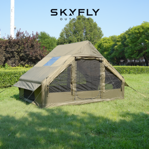 Tente de <span class=keywords><strong>camping</strong></span> gonflable d'extérieur imperméable à double porte avec fenêtre de toit, en tissu Oxford vert, 12 m², personnalisable OEM, vente en gros - Product Image 6